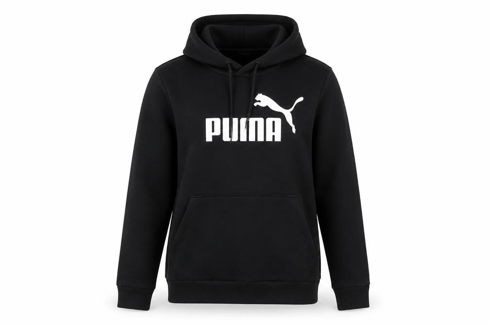 Front view of Puma Black unisex pullover hoodie, size 10