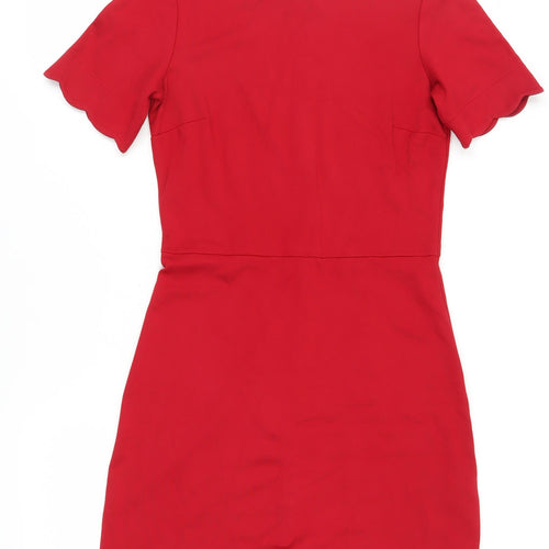 Warehouse Women's Red Sheath Dress, Size 12, Scallop Detail