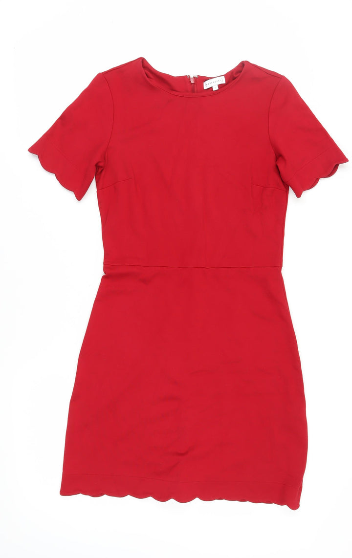 Warehouse Women's Red Sheath Dress, Size 12, Scallop Detail