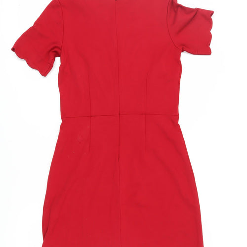Warehouse Women's Red Sheath Dress, Size 12, Scallop Detail