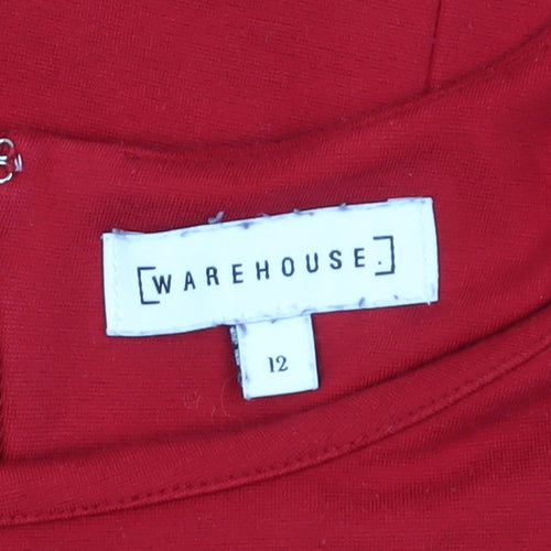 Warehouse Women's Red Sheath Dress, Size 12, Scallop Detail