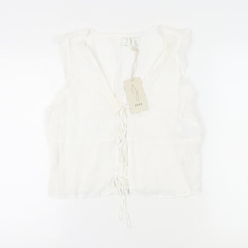Joie Women's White Linen Sleeveless Blouse, L