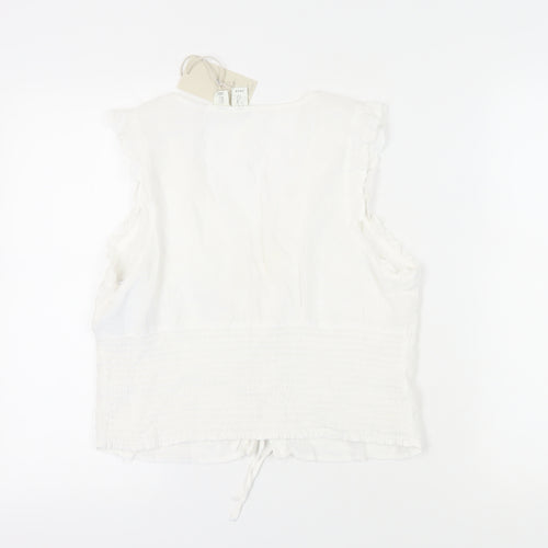 Joie Women's White Linen Sleeveless Blouse, L