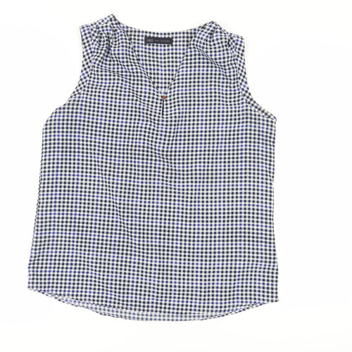 Marks and Spencer Women Blue Check Sleeveless Blouse Size 12