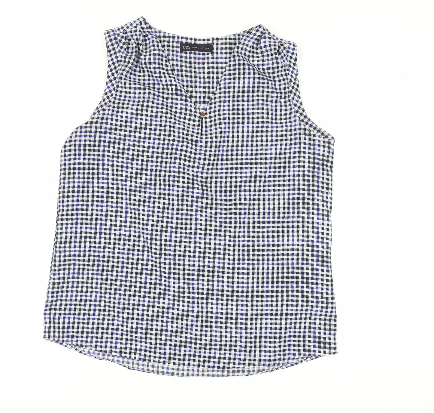 Marks and Spencer Women Blue Check Sleeveless Blouse Size 12