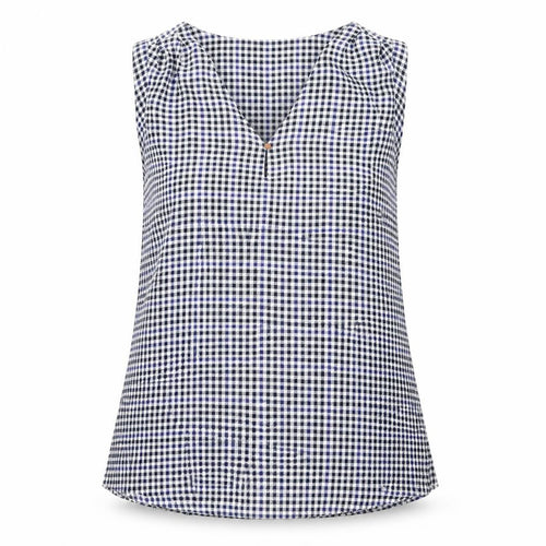 Marks and Spencer Women Blue Check Sleeveless Blouse Size 12