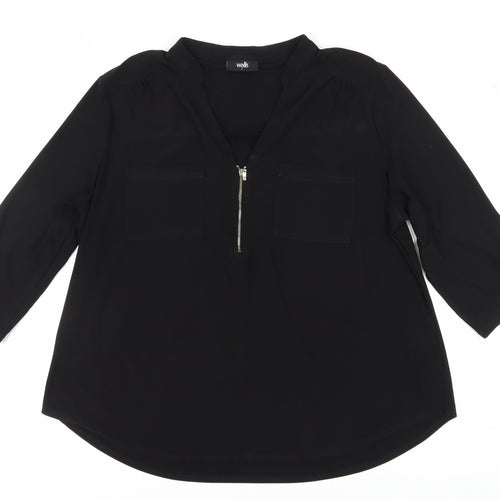 Wallis Women's Black Blouse, Size L, Zip Accent