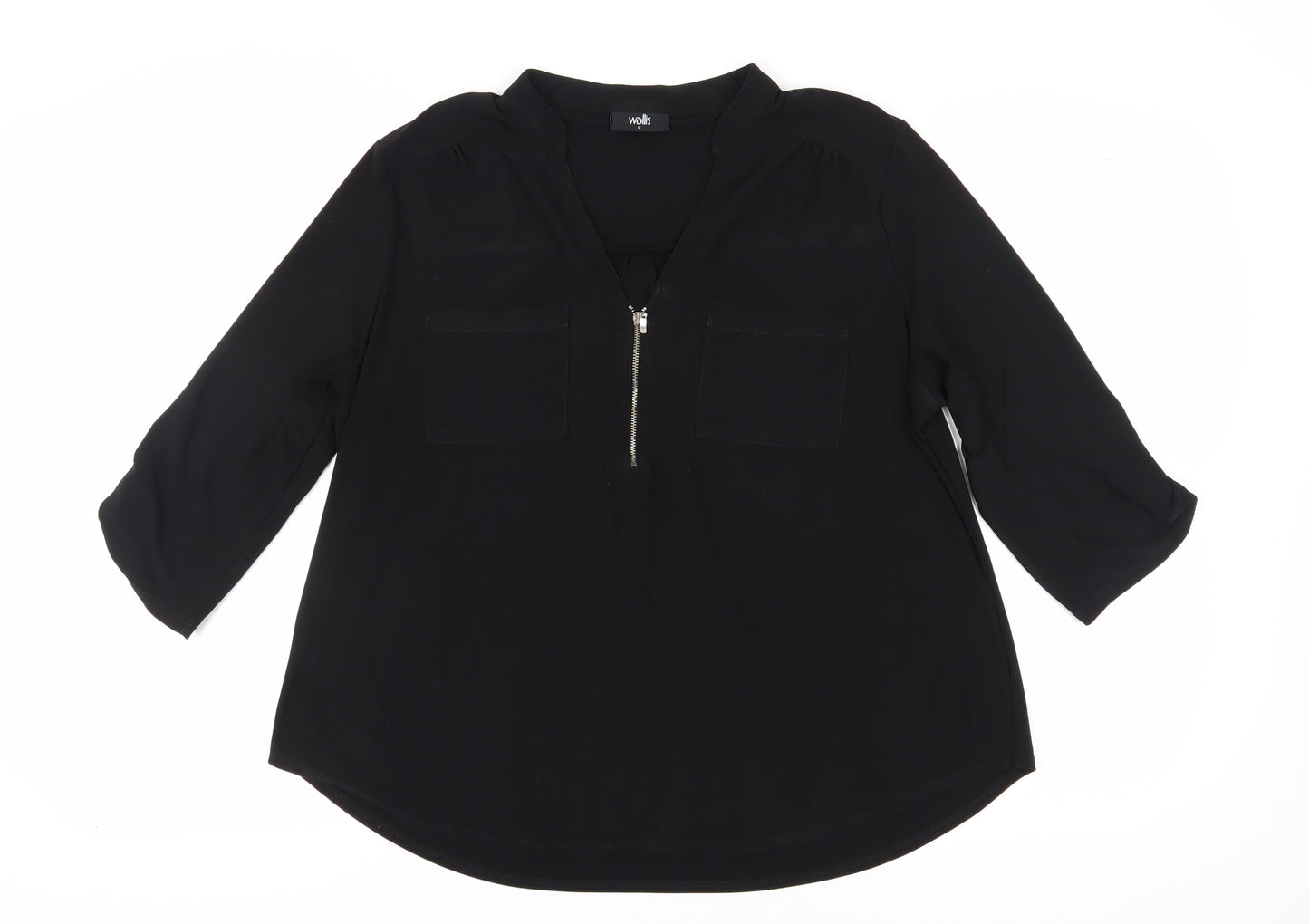 Wallis Women's Black Blouse, Size L, Zip Accent