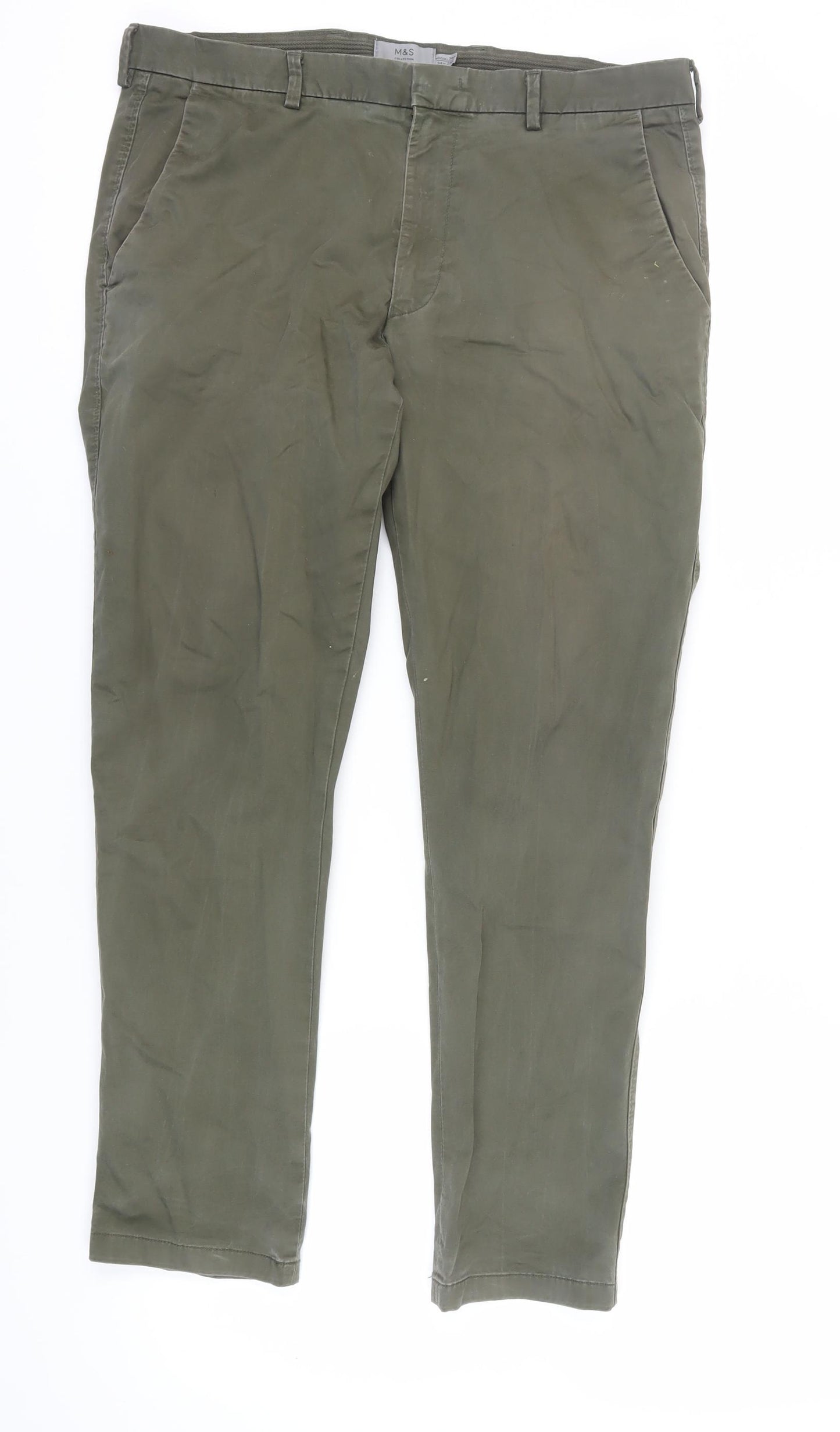 Marks & Spencer Men's Green Chino Trousers, Size 34
