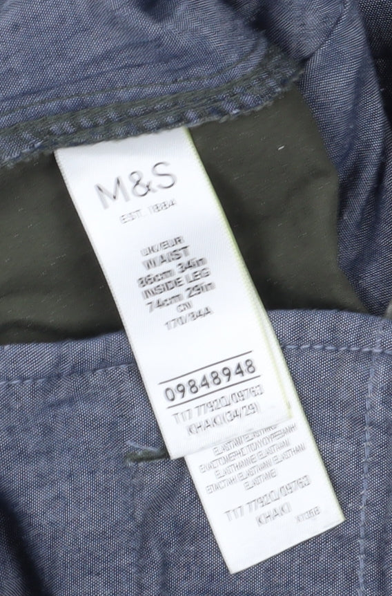 Marks & Spencer Men's Green Chino Trousers, Size 34