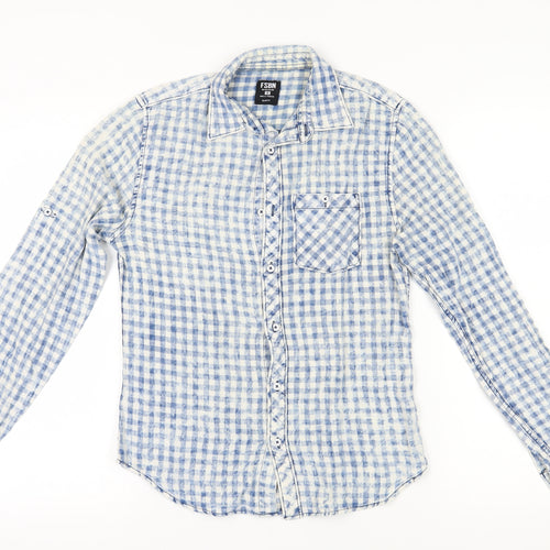 FSBN Men's Blue Slim Fit Check Long Sleeve Shirt