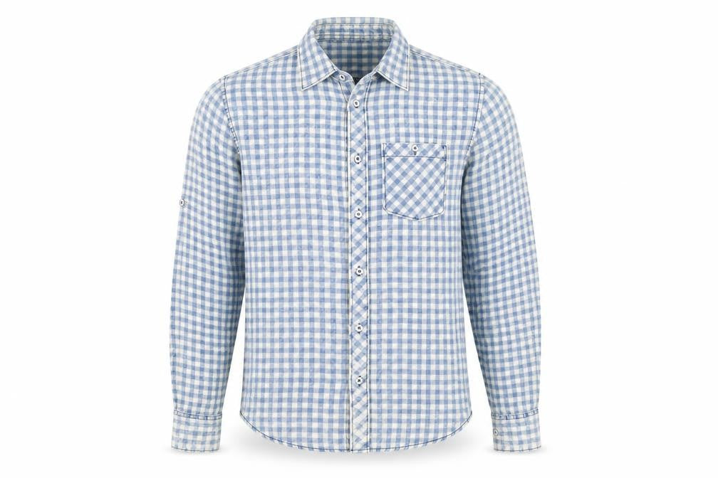 FSBN Men's Blue Slim Fit Check Long Sleeve Shirt
