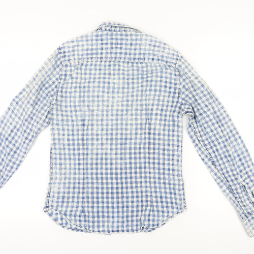 FSBN Men's Blue Slim Fit Check Long Sleeve Shirt