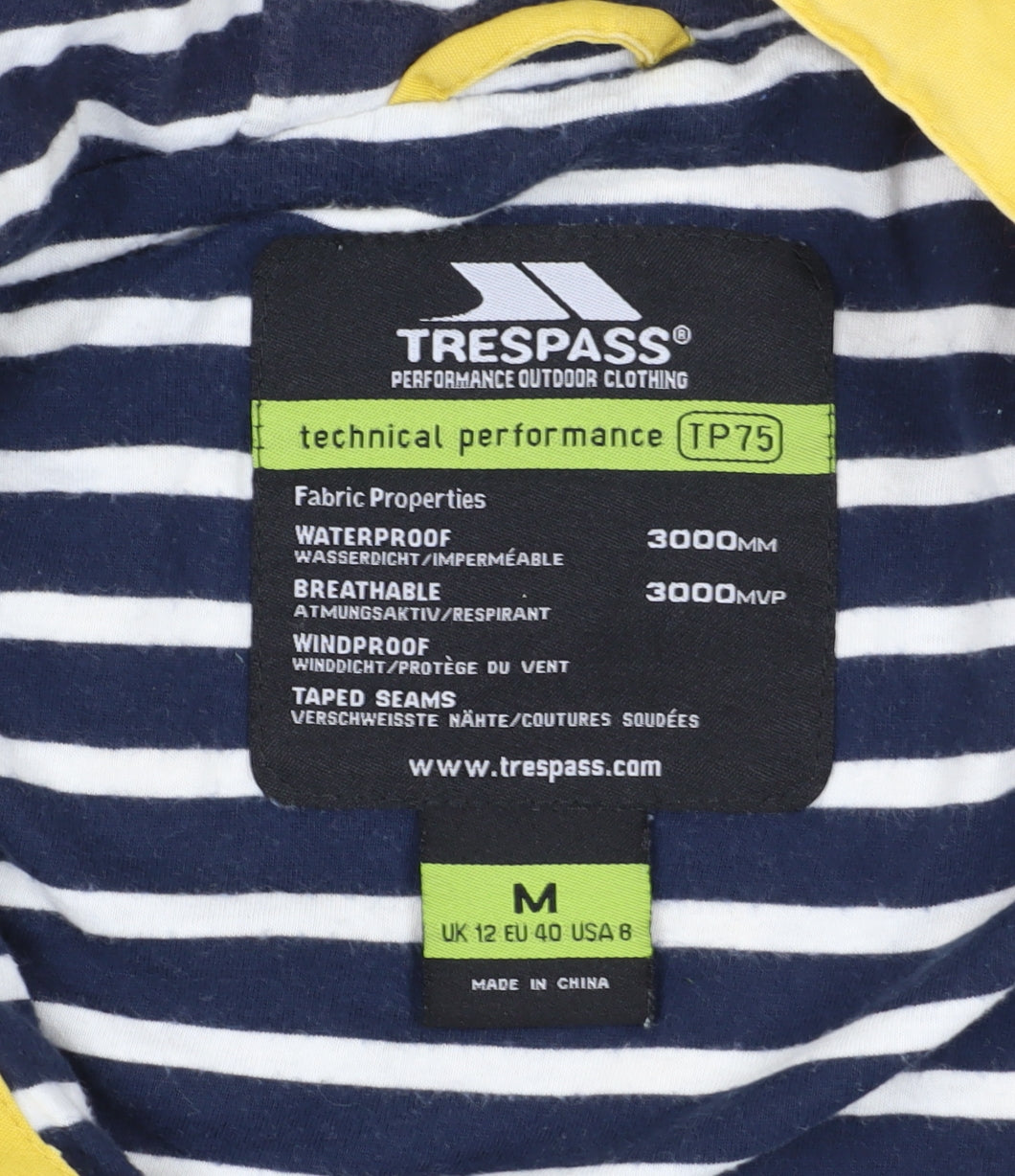 Trespass Women's Yellow Waterproof Hooded Rain Coat M