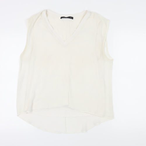 Zara Women Ivory V-Neck Tank, Size 12, Casual Summer Top