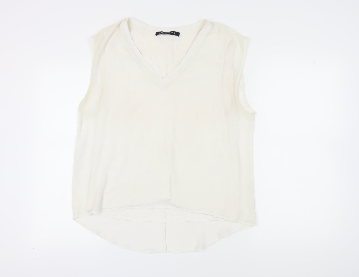 Zara Women Ivory V-Neck Tank, Size 12, Casual Summer Top