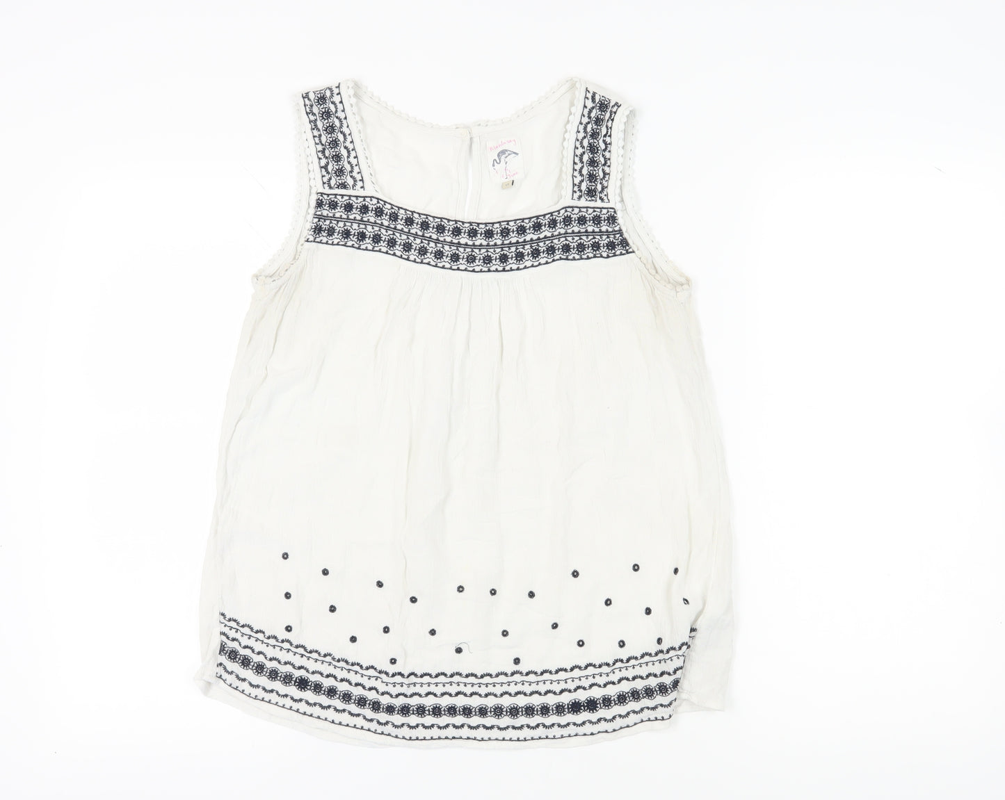 Mantaray Women's White Embroidered Tank Top Size 12