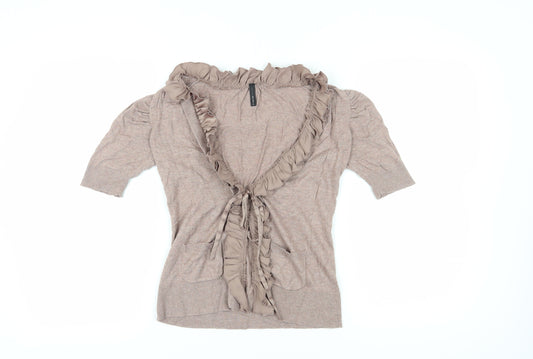 Naf Naf Women Beige Cardigan Size S Ruffle Accent