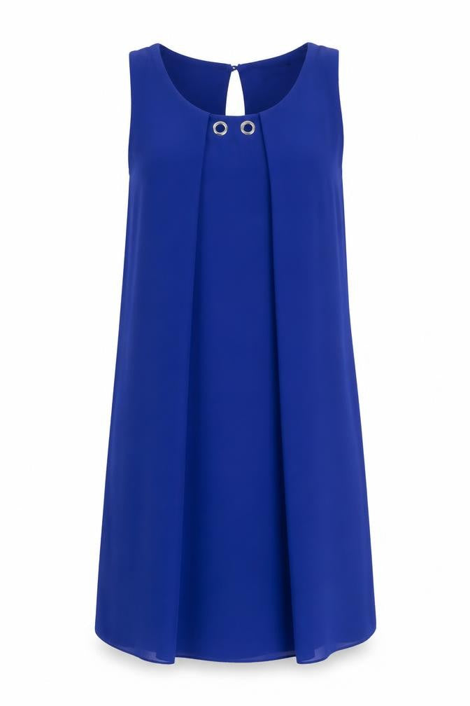 Front view of Quiz Women's Blue Sleeveless Shift Dress M