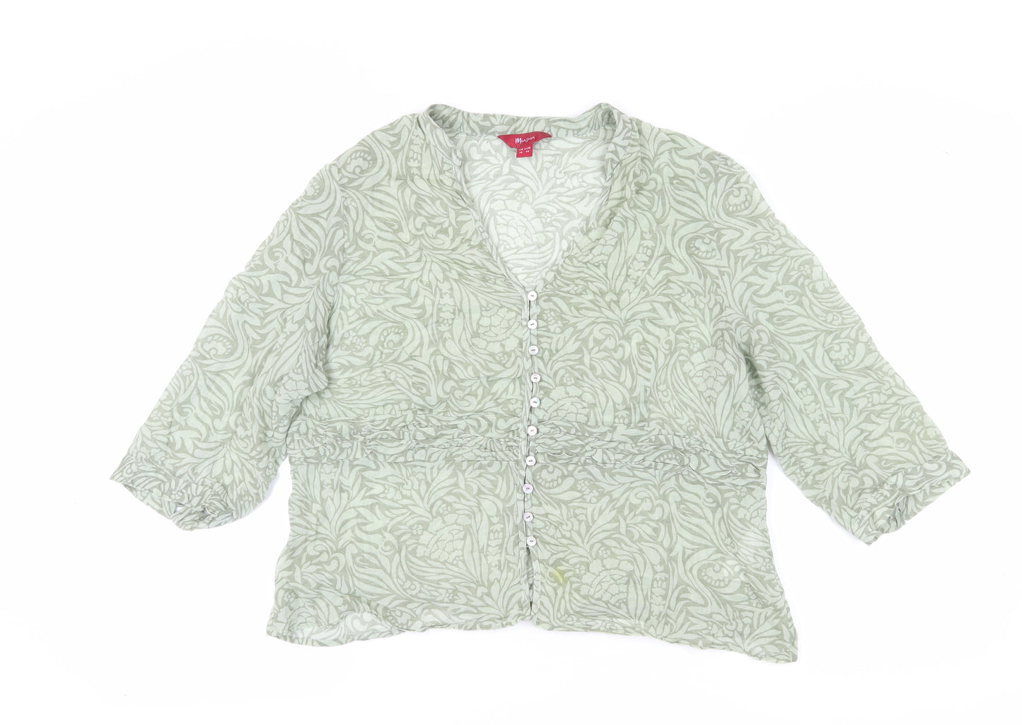Monsoon Green Floral Blouse, Women's 18, 3/4 Sleeve