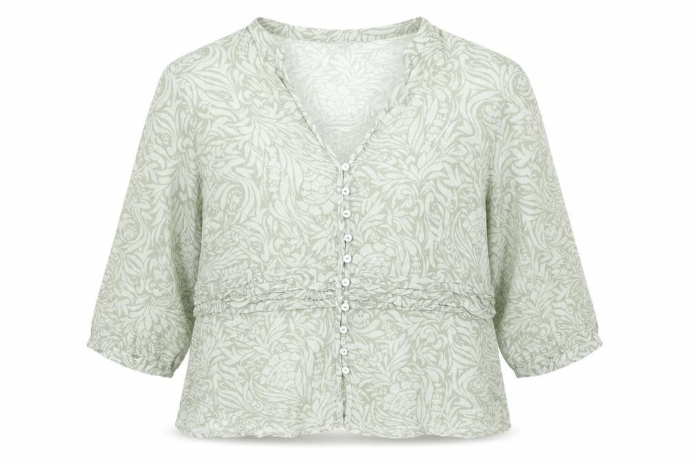 Front view of Monsoon Green Floral Blouse, Women's 18, 3/4 Sleeve