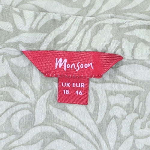 Monsoon Green Floral Blouse, Women's 18, 3/4 Sleeve