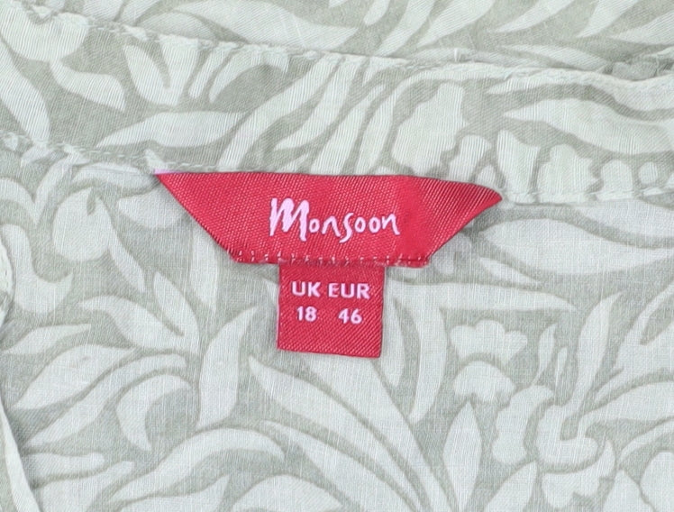 Monsoon Green Floral Blouse, Women's 18, 3/4 Sleeve