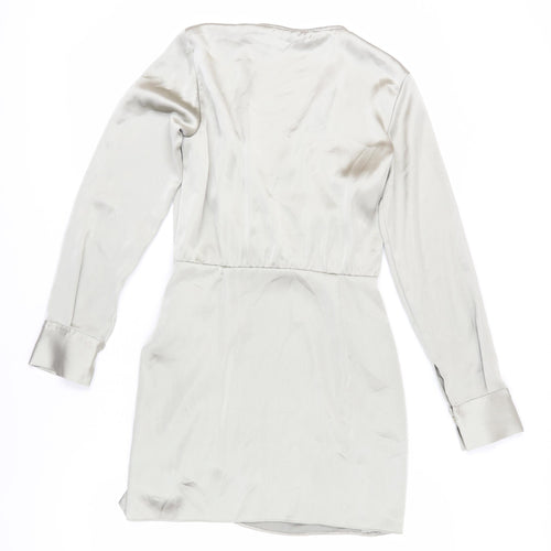 Zara Women's Grey Satin Wrap Dress, Size S, Elegant Style