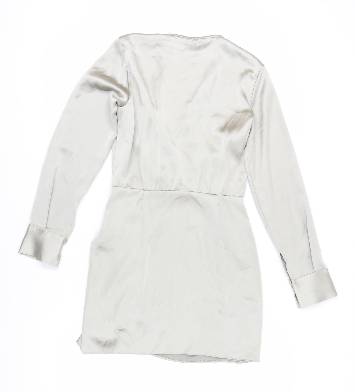 Zara Women's Grey Satin Wrap Dress, Size S, Elegant Style