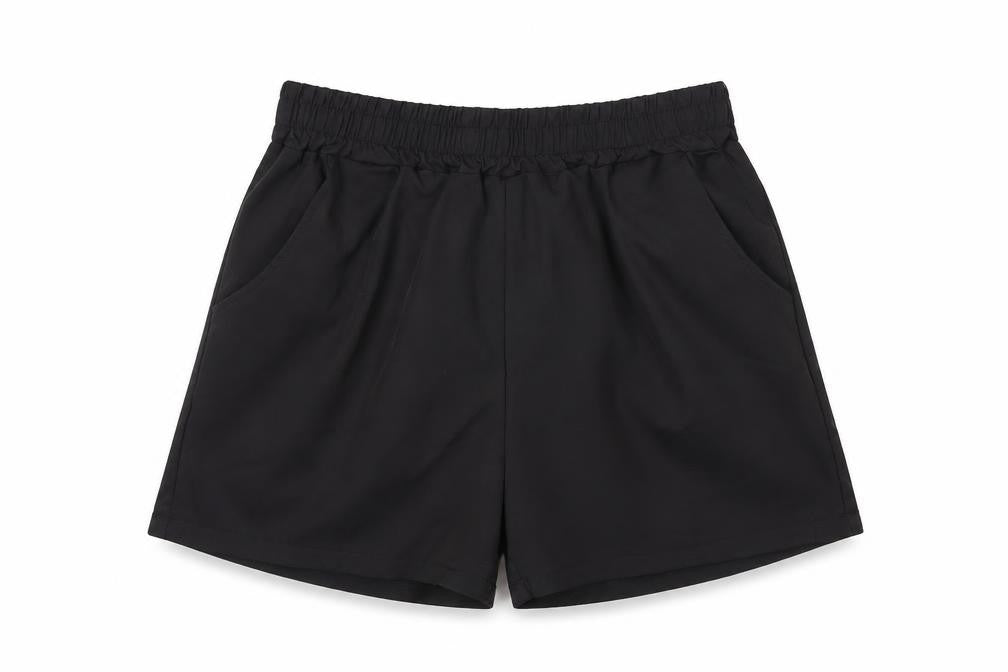 Front view of QED London Women's Black Paperbag Shorts S