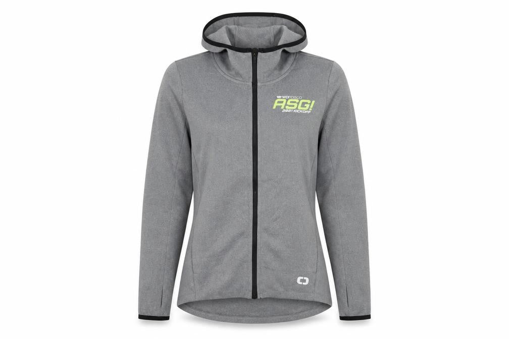 Front view of Ogio Women's Grey Track Jacket S - Full Zip, Hooded