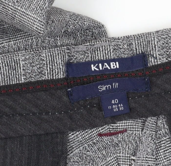 Kiabi Men Grey Slim Fit Check Chino Trousers 40