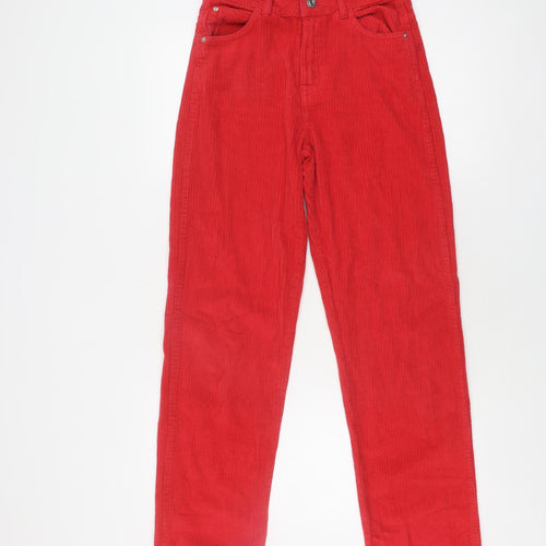 Bershka Women's Red Mom Jeans, Size 6 Cotton Corduroy