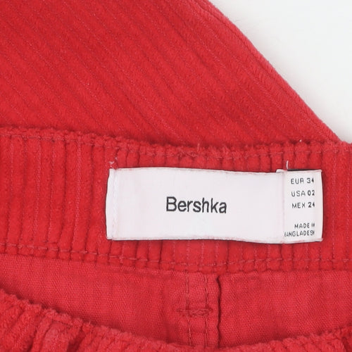 Bershka Women's Red Mom Jeans, Size 6 Cotton Corduroy