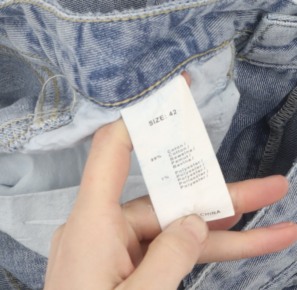 See See Women's Blue Straight Distressed Jeans Size 14