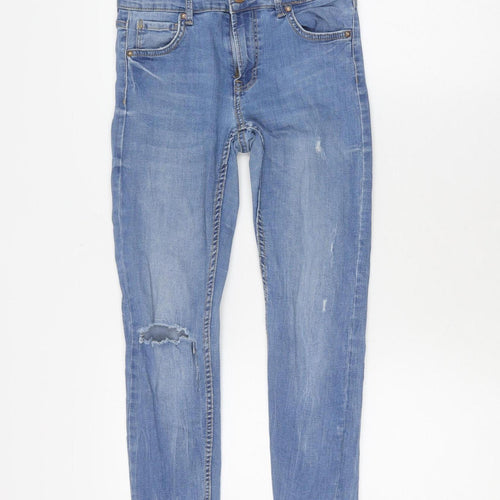 Bershka Girls Blue Skinny Ripped Jeans Size 10