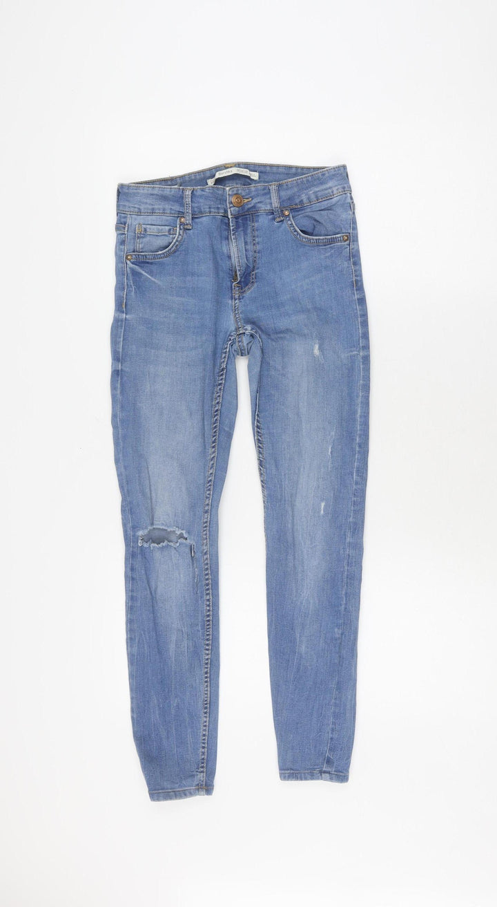 Bershka Girls Blue Skinny Ripped Jeans Size 10