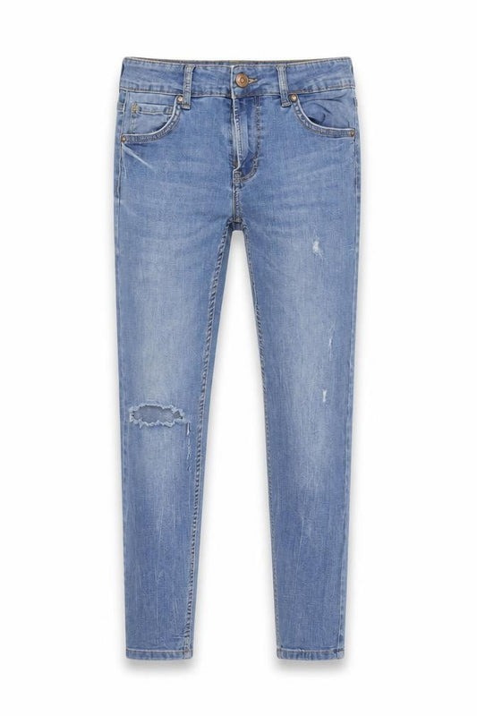 Front view of Bershka girls’ blue skinny ripped jeans, size 10
