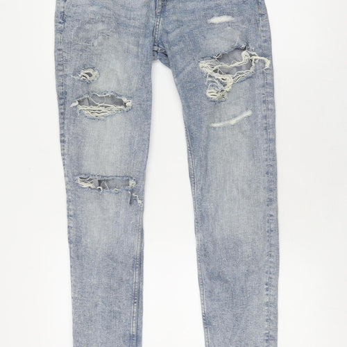 H&M Women's Blue Distressed Straight Jeans - Size 31