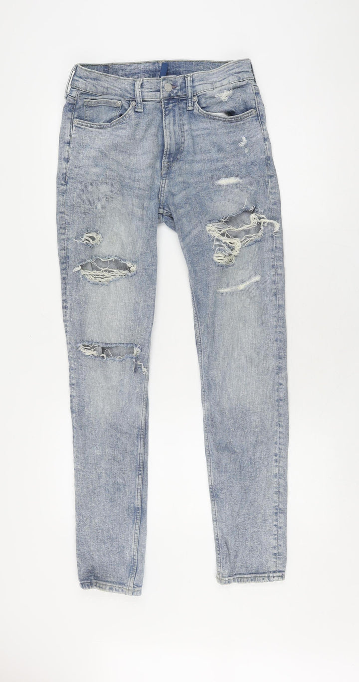 H&M Women's Blue Distressed Straight Jeans - Size 31