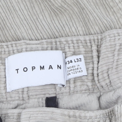Topman Beige Jogger Trousers, Size 34, Men's Casual Corduroy