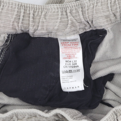 Topman Beige Jogger Trousers, Size 34, Men's Casual Corduroy