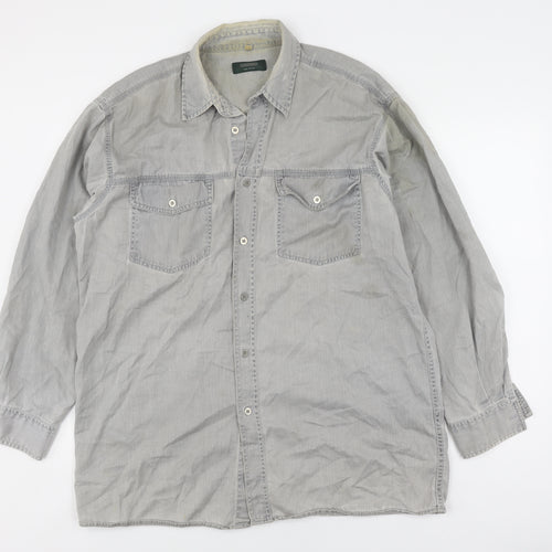C&A Men's Grey Regular Fit Button-Up Shirt L