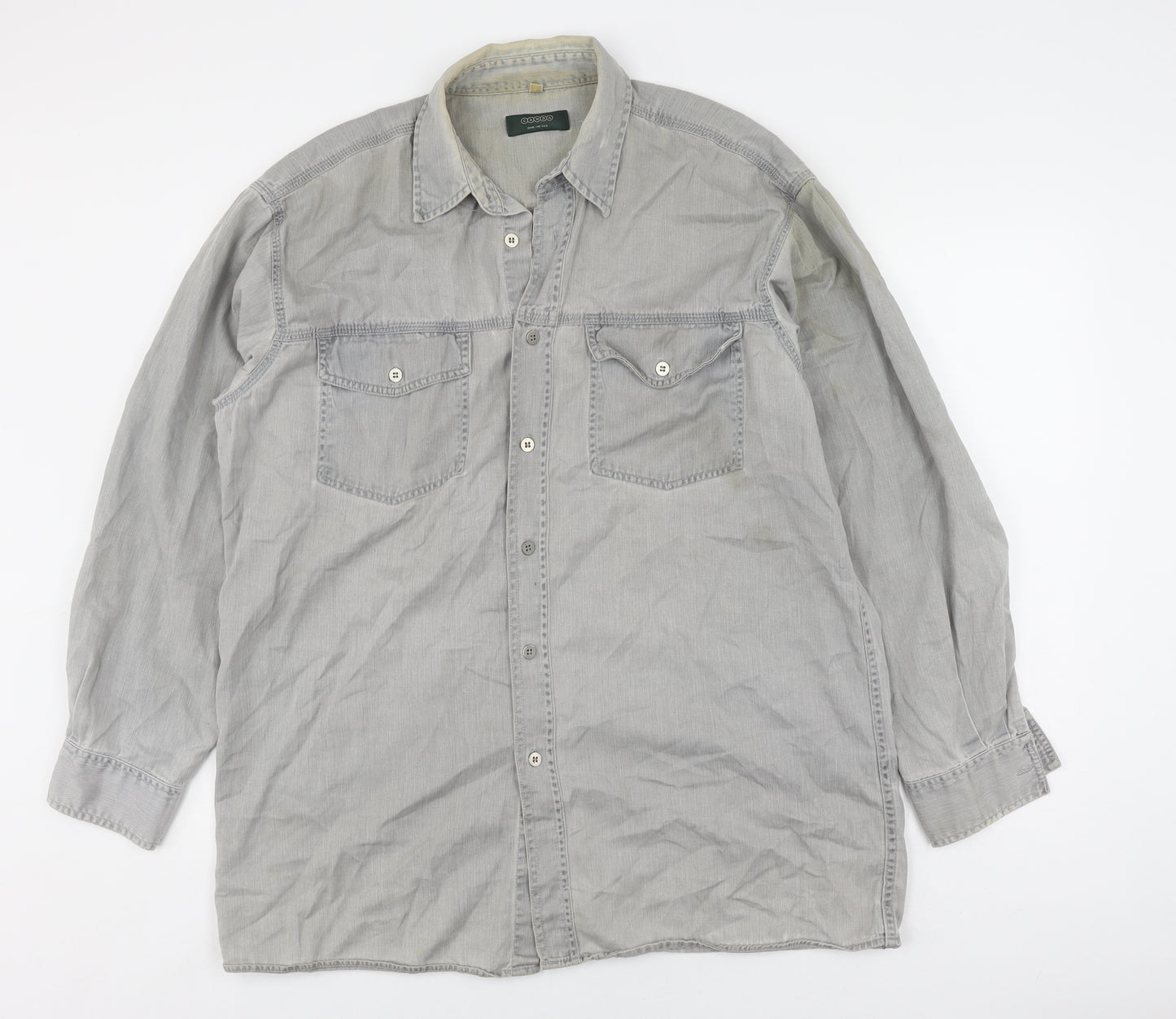 C&A Men's Grey Regular Fit Button-Up Shirt L