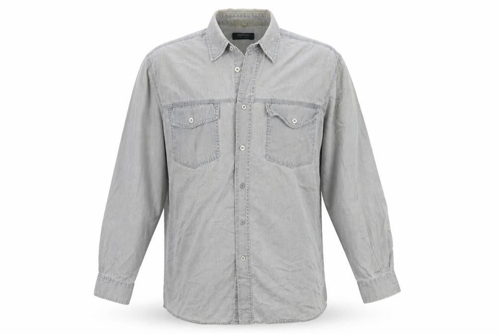 Front view of C&A Men's Grey Regular Fit Button-Up Shirt L
