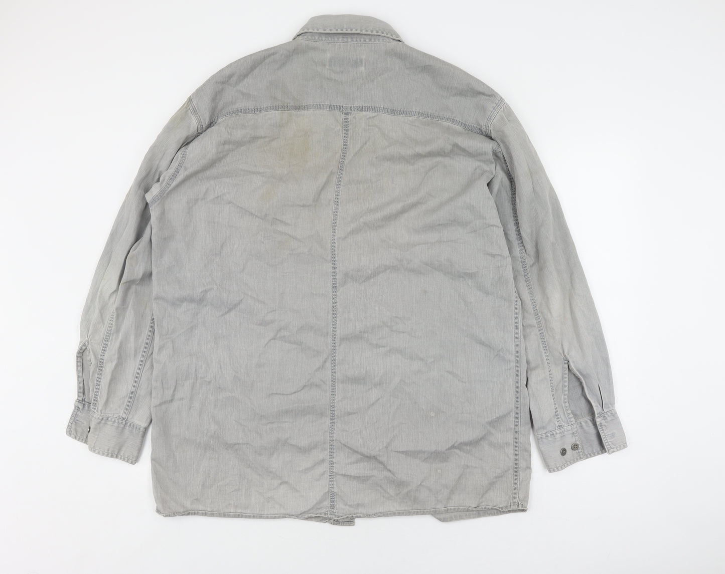 C&A Men's Grey Regular Fit Button-Up Shirt L