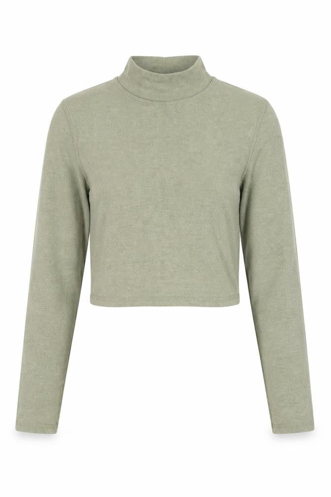 Urban Outfitters Women's Green Cropped Mock Neck Top S