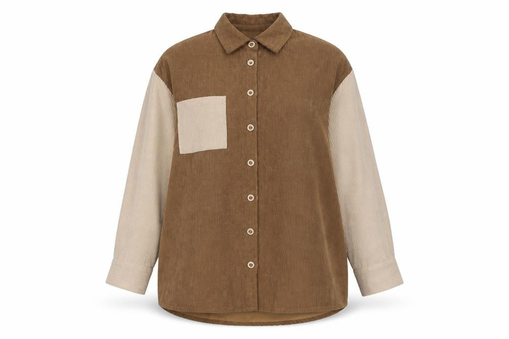 Front view of MISSPAP Women's Brown Button-Up Corduroy Shirt