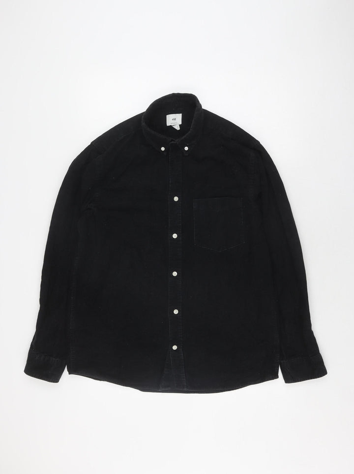 H&M Men's Black Regular Fit Button-Up Shirt M