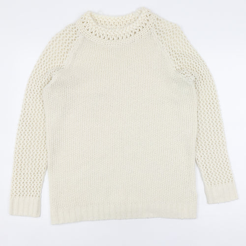 Belfield Women's Ivory Crew Neck Open-Knit Jumper M